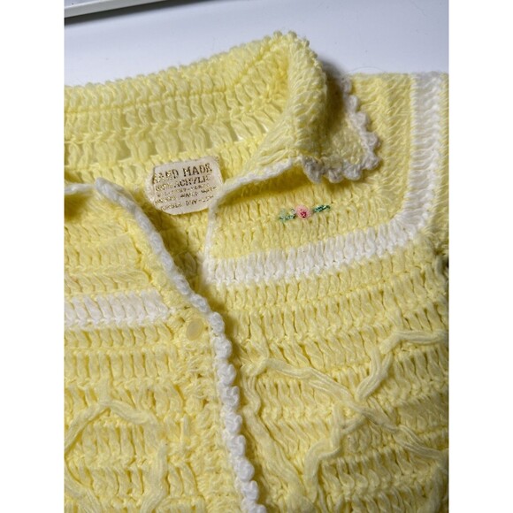 Vintage Handmade Acrylic Crochet Yellow Baby Cardigan Sweater - Picture 3 of 7